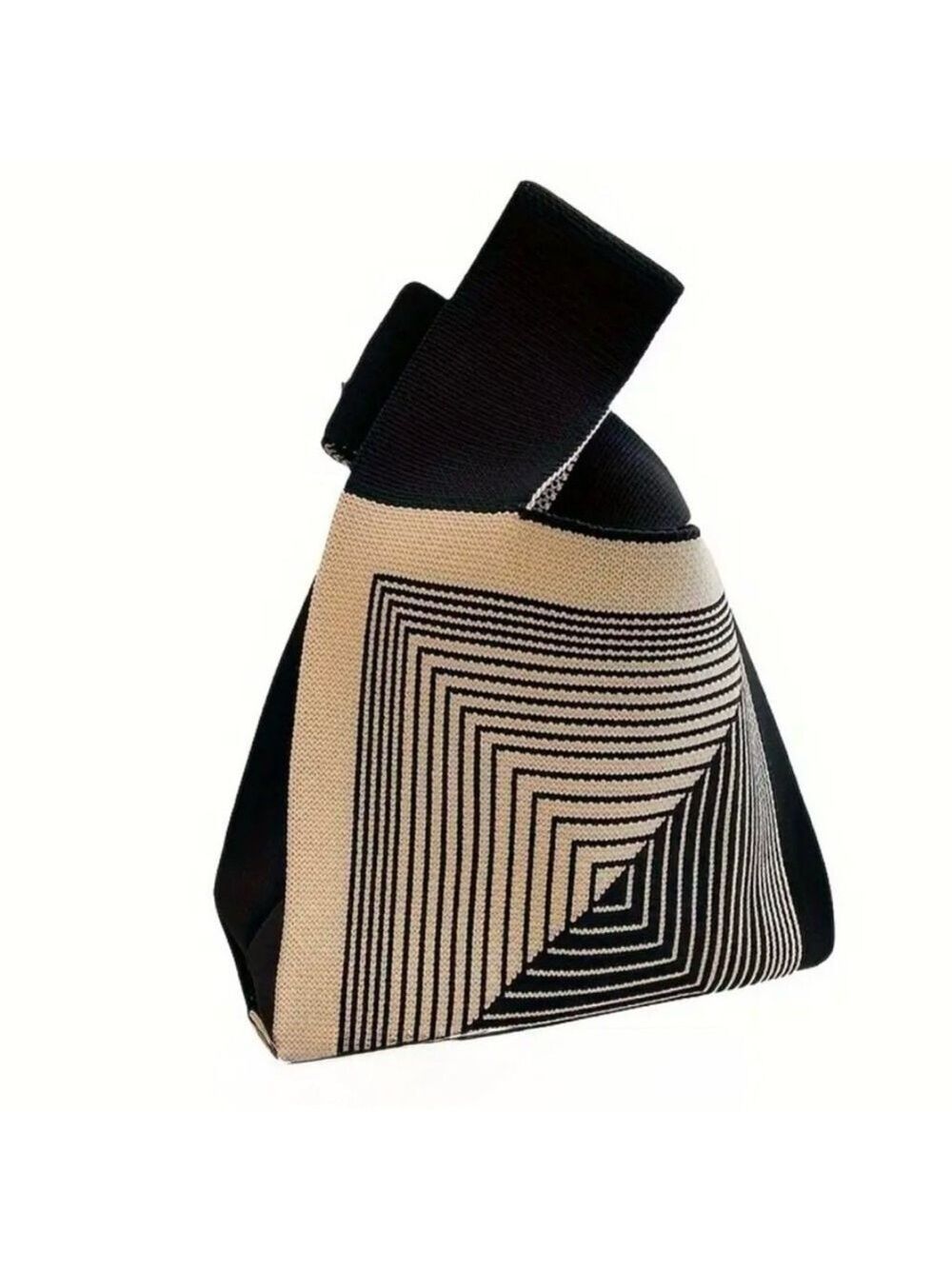 Heavy Woven Knit Design Pattern Tote Purse Bag Japanese Knot  Closure Style